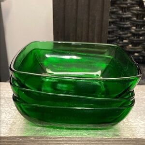 Set of 3 Vintage Anchor Hocking “Charm” Green Glass Berry Or Dessert Bowls!